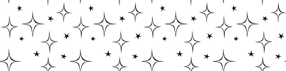 Vector abstract outline seamless pattern with glitter, sparks. Childish texture with shine in doodle style. Stars shining, sparkling, glowing, twinkling. Backdrop texture, Wrapping design