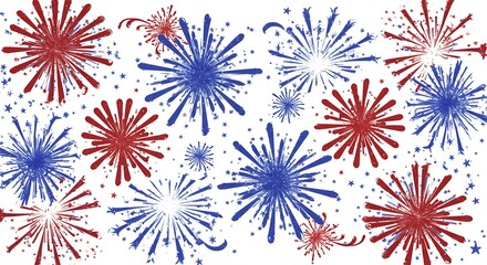 Festive Fourth of July Fireworks Burst Background Design featuring vibrant red and blue firework explosions ideal for celebratory cards invitations banners posters and digital designs.