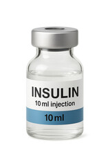 Insulin vial isolated on transparent background, realistic medical injection bottle for diabetes treatment