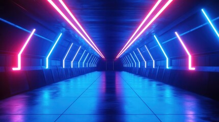 Neon tunnel, futuristic corridor