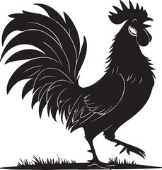 Black and white rooster illustration linocut print