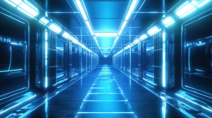 Fototapeta premium Futuristic corridor with glowing blue light