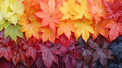 Vibrant autumn gradient leaves showcasing nature's colorful transition from yellow to red on ground level