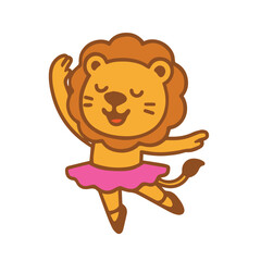 Cute Cartoon Lion Dancing Ballet in a Pink Tutu