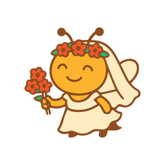 Naklejka premium Adorable Bride Bee with Flowers for Wedding Celebration