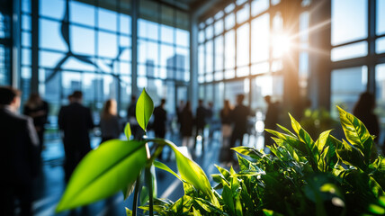Green Energy Conference Business People Meeting Sunlight Plants