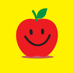 Smiling red apple on yellow background
