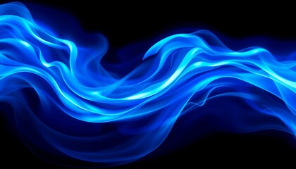 Fototapeta premium Luminous blue waves flow across a dark background creating an ethereal and dynamic abstract design