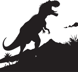 Silhouette of a tyrannosaurus rex in a prehistoric landscape