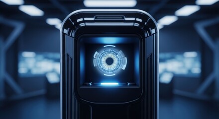 Futuristic biometric scanner displaying iris scan for advanced security and identification