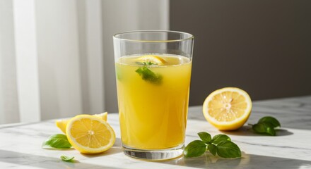 Fototapeta premium Refreshing Yellow Lemonade with Mint and Lemon Slices