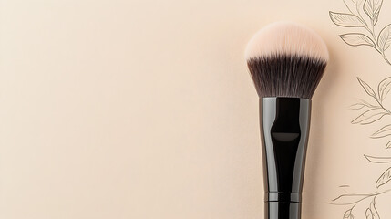 Elegant makeup brush with dark handle and soft bristles on neutral background