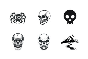 Spooky halloween skull and spider silhouette