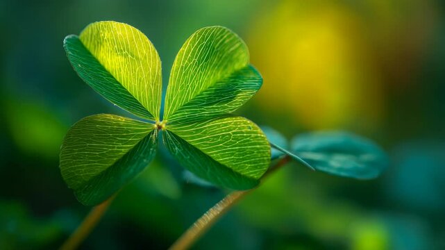 Illuminated Shamrock: Close-up of Vibrant Green Shamrock with Soft Glowing Light