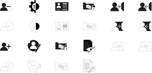 22 User Account Icon Set – Flat Stroke and Filled Style for Profile, Login, and Privacy Management