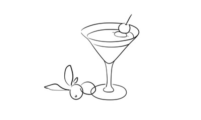 Martini glass continious line drawing. Cheers toast festive decoration for holidays. Vector illustration