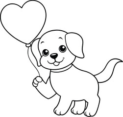 a cute puppy hold some love shape balloons