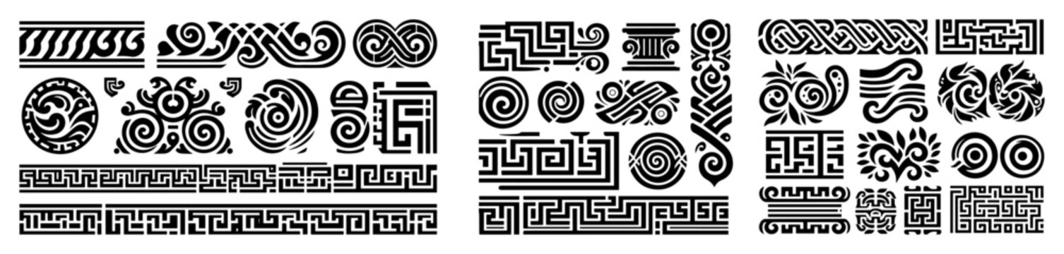 ancient tribal symbols and patterns hand drawn set