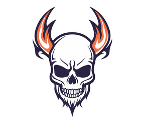 evil skull with demon horns vector illustration