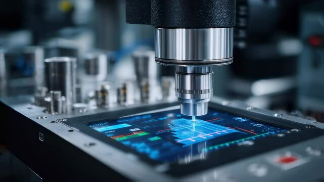 In a modern industrial setting. An automated machine utilizes cutting edge technology to perform precise quality control measurements. Ensuring product integrity and adherence to stringent standards