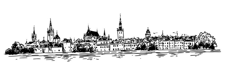 old european city skyline with churches and towers