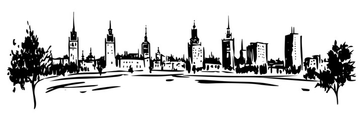 Fototapeta premium city skyline with church spires and trees silhouette