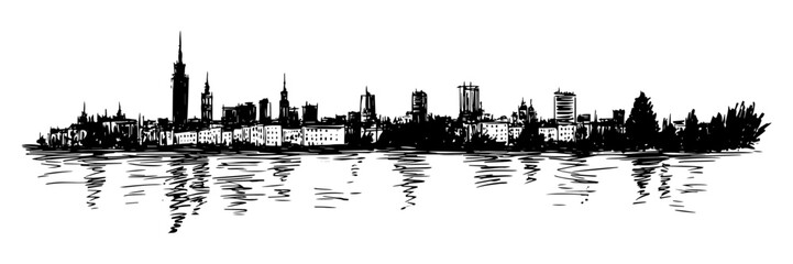 Fototapeta premium city silhouette skyline with reflection on water