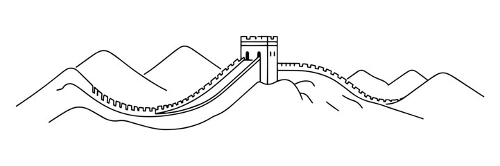 great wall of china with mountains line art © Mago