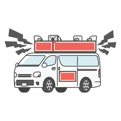 Fototapeta premium イラスト素材:選挙カー(街宣車)、大音量の拡声器、立候補者・政党の活動（加工・文字入れOK）赤