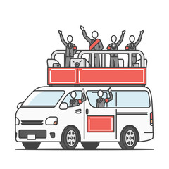 イラスト素材:選挙カー(街宣車)で演説！政治活動シーン（加工・文字入れOK）赤