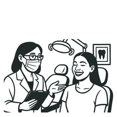 Dentist consulting with a happy patient in a dental clinic ,Dental office