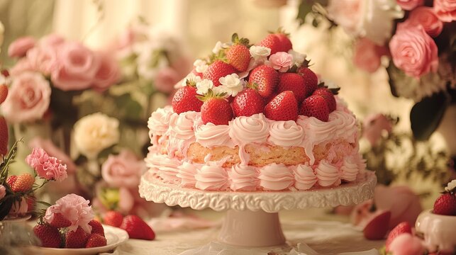 strawberry shortcake in romantic vintage style .