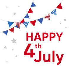 Fototapeta premium Happy 4th of July design on white background. Fourth July American Independence Day celebrating poster, banner, social media post design.