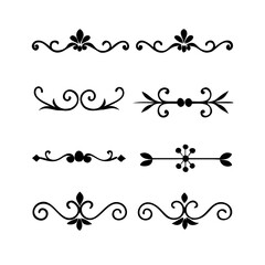 Text dividers with hearts doodle set. Wedding decorative elements. Divider ornament, borders, arrows. Hand drawn vector illustration isolated on white background
