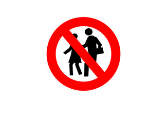 Red Prohibition Vector Sign against Two People Silhouettes Isolated on White Background