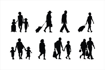 Family Travel and Leisure Silhouettes - Diverse Families Vector Set