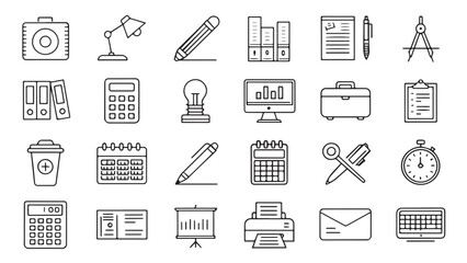 Office Equipment and Stationery Icon Set