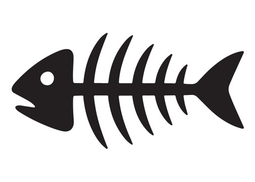 fish bone logo silhouette vector illustration, fish skeleton logo icon silhouette, fishbone silhouette swimming vector illustration, skeleton of fish vector silhouette logo design on white background