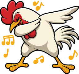 Cheerful Rooster Singing and Dancing with Musical Notes, Cartoon Illustration