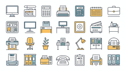 Office Equipment and Stationery Icon Set