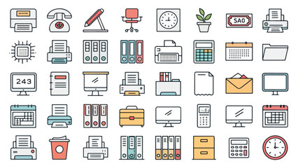Office Equipment and Stationery Icon Set
