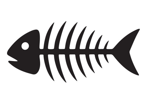 fish bone logo silhouette vector illustration, fish skeleton logo icon silhouette, fishbone silhouette swimming vector illustration, skeleton of fish vector silhouette logo design on white background