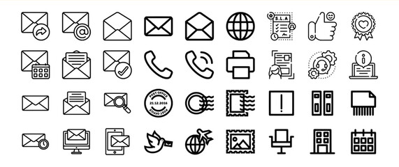 Black and White Communication Icons Bundle 46 Email Phone Post Office