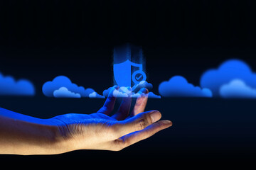hand of businessman interactive touching a holographic of transaction financial network data...