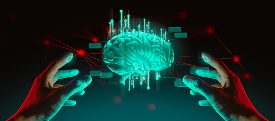 hand of businessman interactive touching a holographic of transaction financial network data...