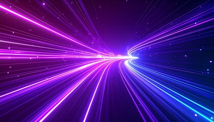 Dynamic Light Trail: A vibrant display of light trails streaks across the scene, creating a sense of movement and energy. The artwork shows dynamic shapes in shades of pink and blue.