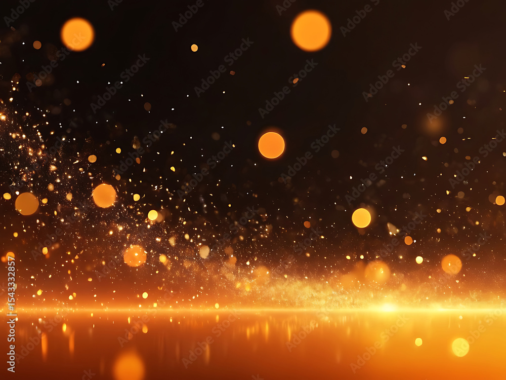 Poster glowing abstract orange light background with sparkling texture, elegant swirl pattern, dark design 