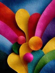 Bright colorful abstract paper art with circles and curved shapes for creative design projects