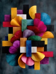 Vibrant Multicolored Abstract Art Composition with Geometric Paper Shapes and Textures