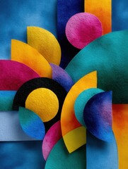 Abstract Colorful Geometric Paper Cut Art with Circles and Layers in Vibrant Hues
